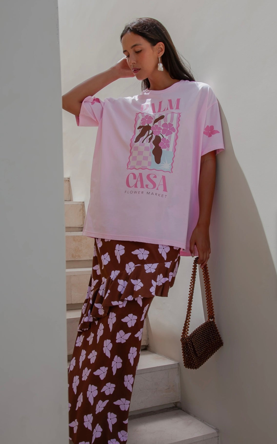 Flower Market Oversized Tee Pink