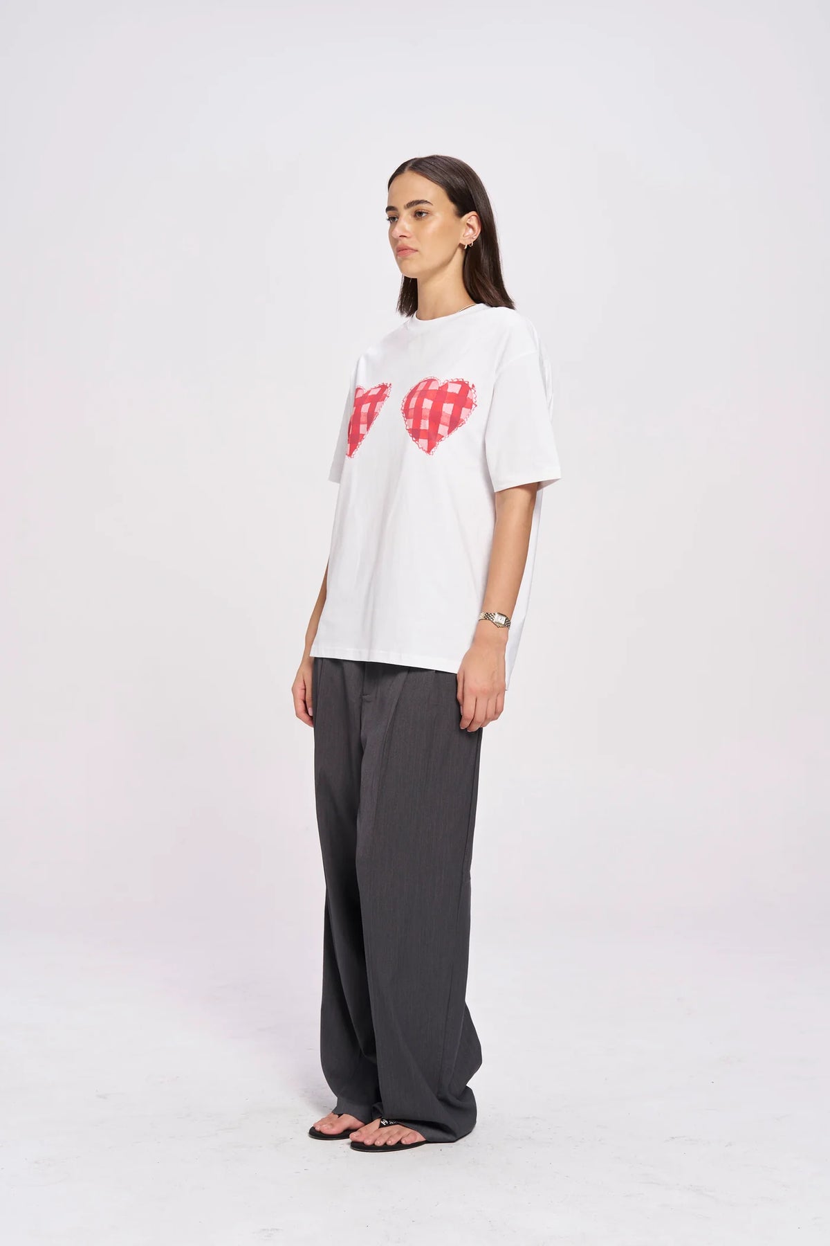 GINGHAM HEARTS Oversized Shirt White