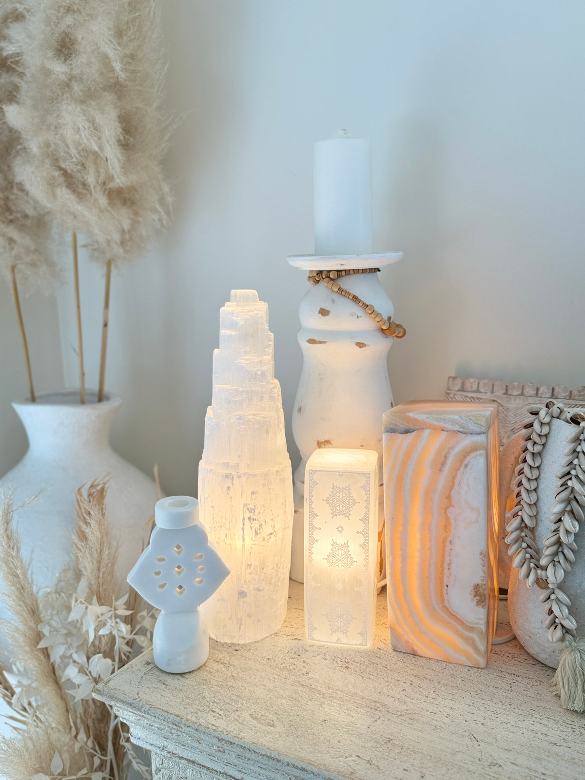 Moroccan Engraved Selenite Crystal Lamps