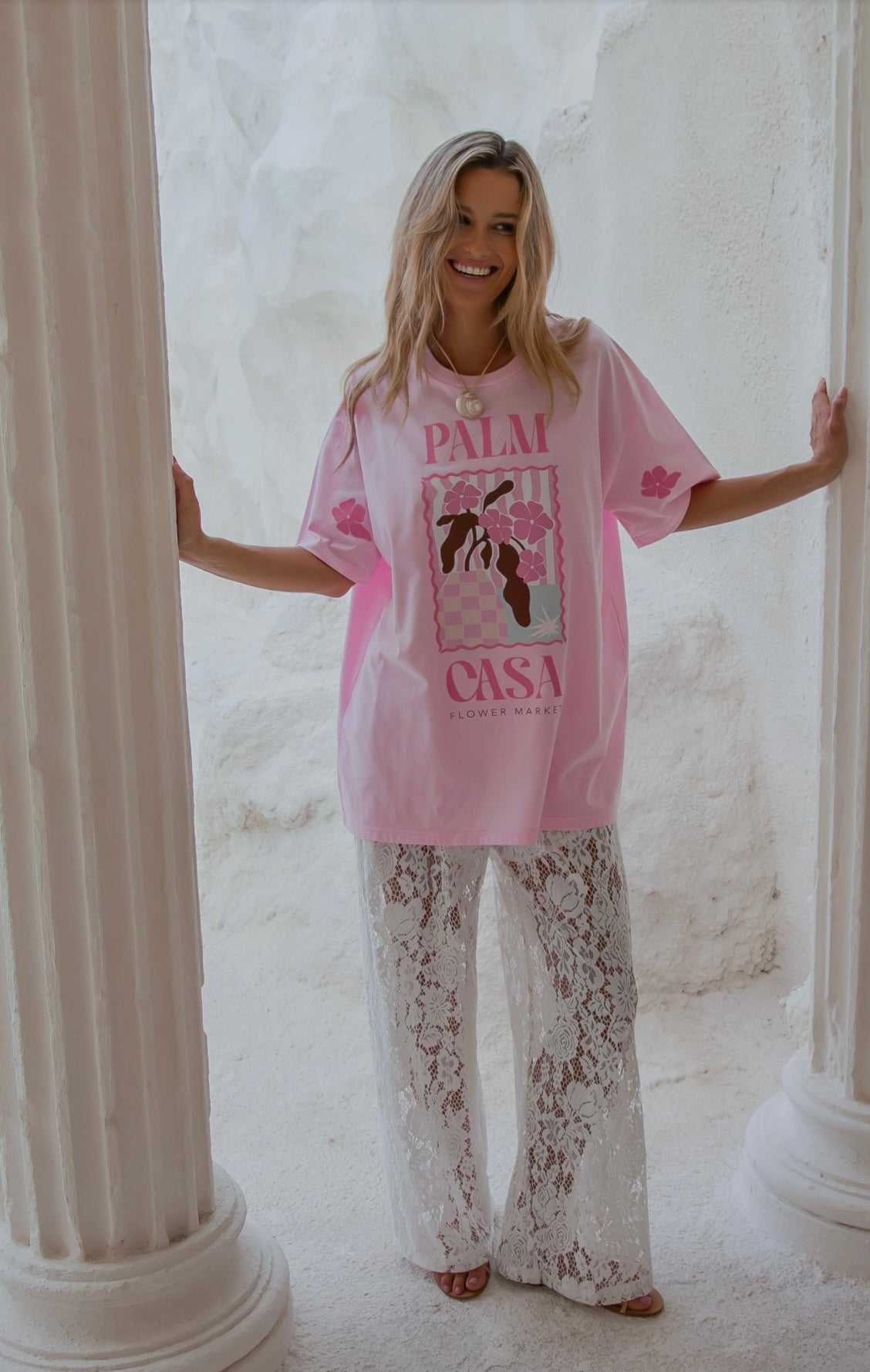 Flower Market Oversized Tee Pink