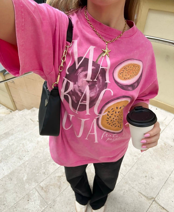 Maracuja Oversized Shirt Acid Wash Rose Pink