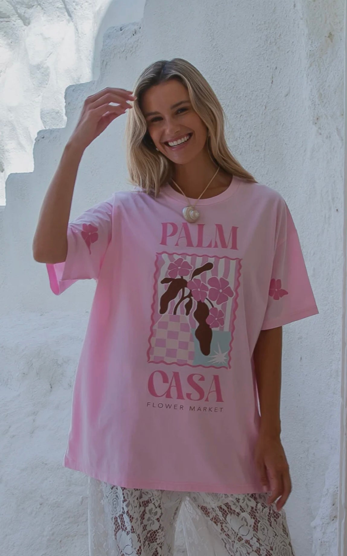Flower Market Oversized Tee Pink