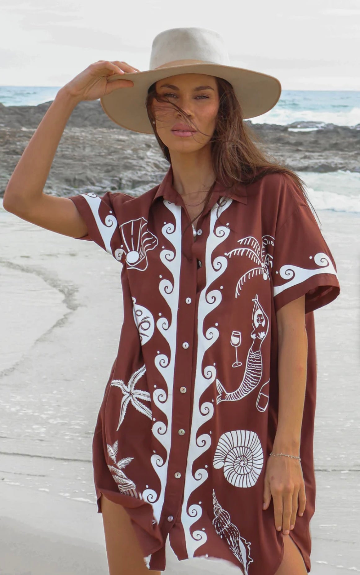 Ocean Club Shirt Dress Brown White Pick it Fence Ocean Club Shirt Dress Brown White Pick it Fence