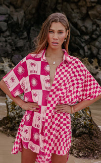 Palma Checkerboard Pink Shirt Dress