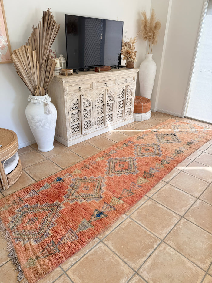 Moroccan Vintage Rug Runner  "Azteaka” 360 x 97