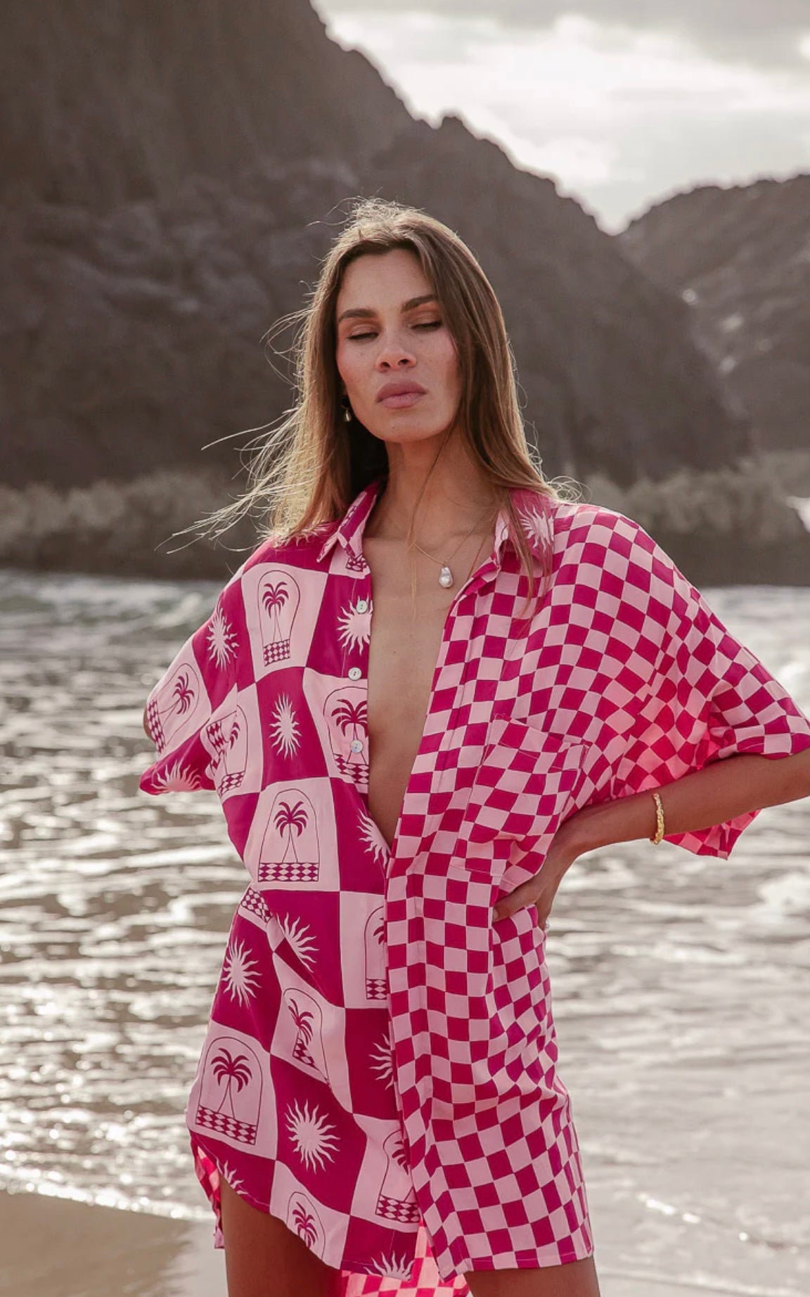 Palma Checkerboard Pink Shirt Dress