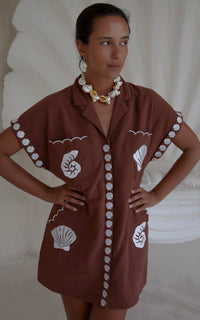 Bagus Sand Embroidered Shirt Dress