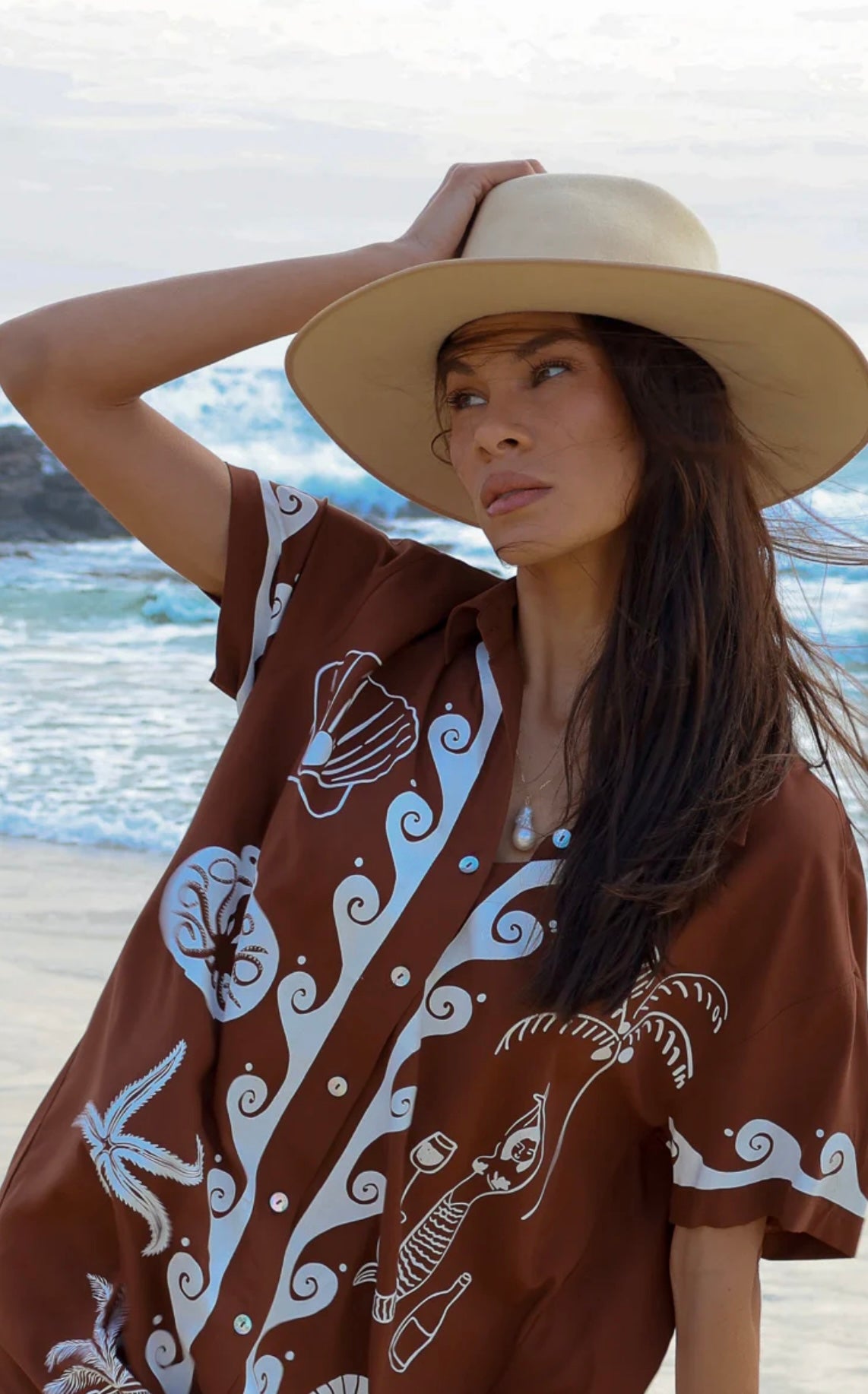 Ocean Club Shirt Dress Brown