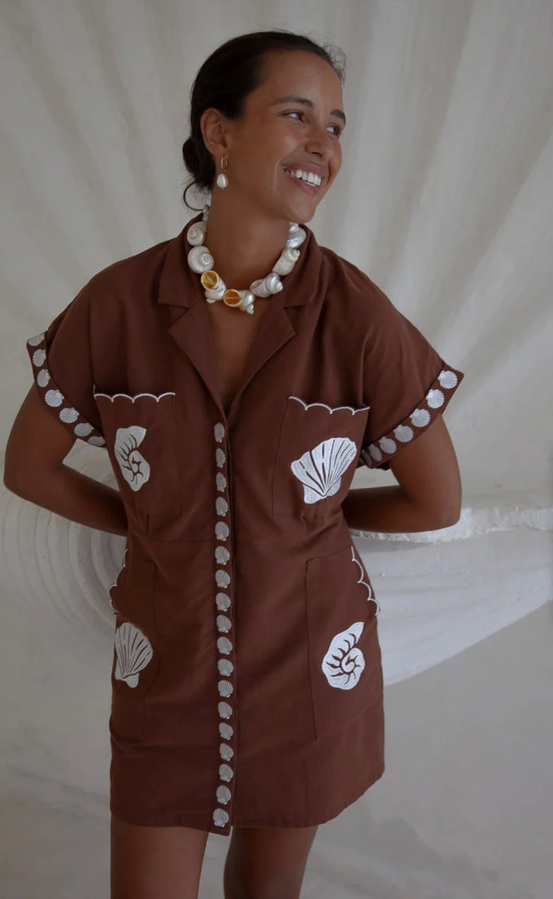 Bagus Sand Embroidered Shirt Dress