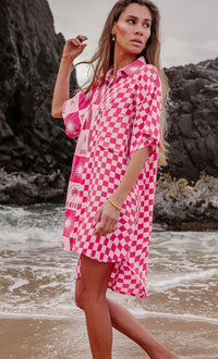 Palma Checkerboard Pink Shirt Dress