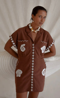 Bagus Sand Embroidered Shirt Dress