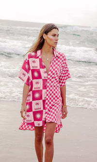 Palma Checkerboard Pink Shirt Dress