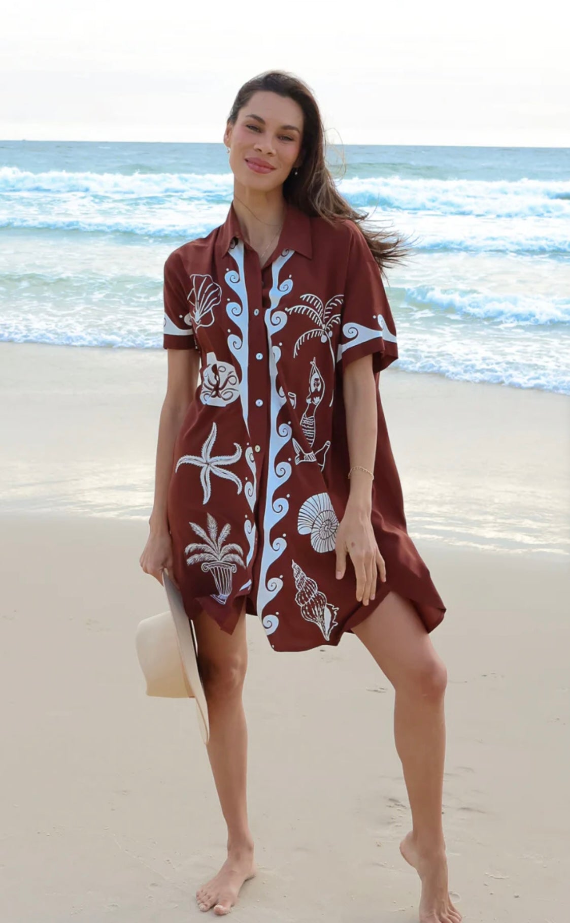 Ocean Club Shirt Dress Brown