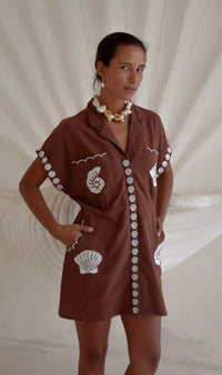 Bagus Sand Embroidered Shirt Dress