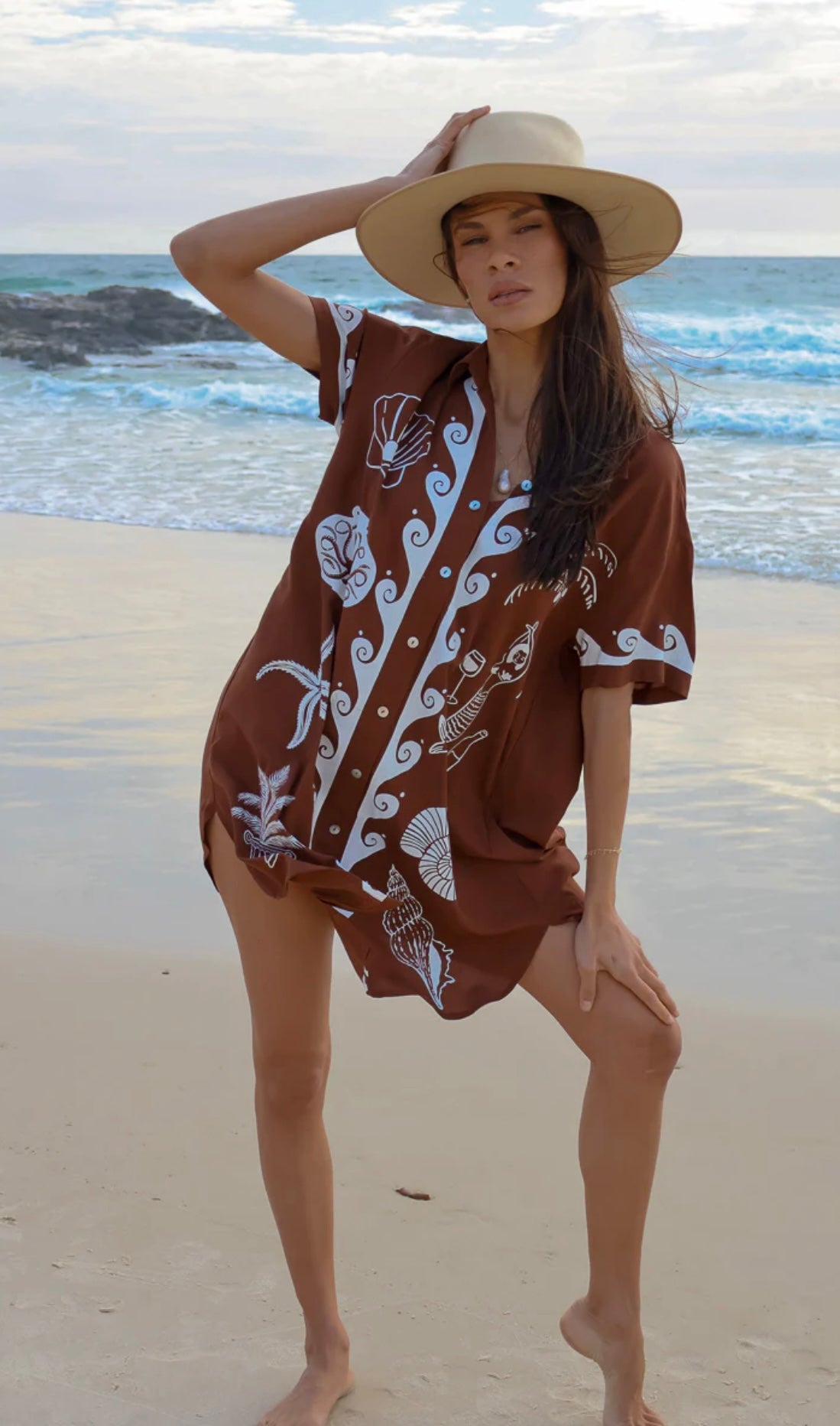 Ocean Club Shirt Dress Brown
