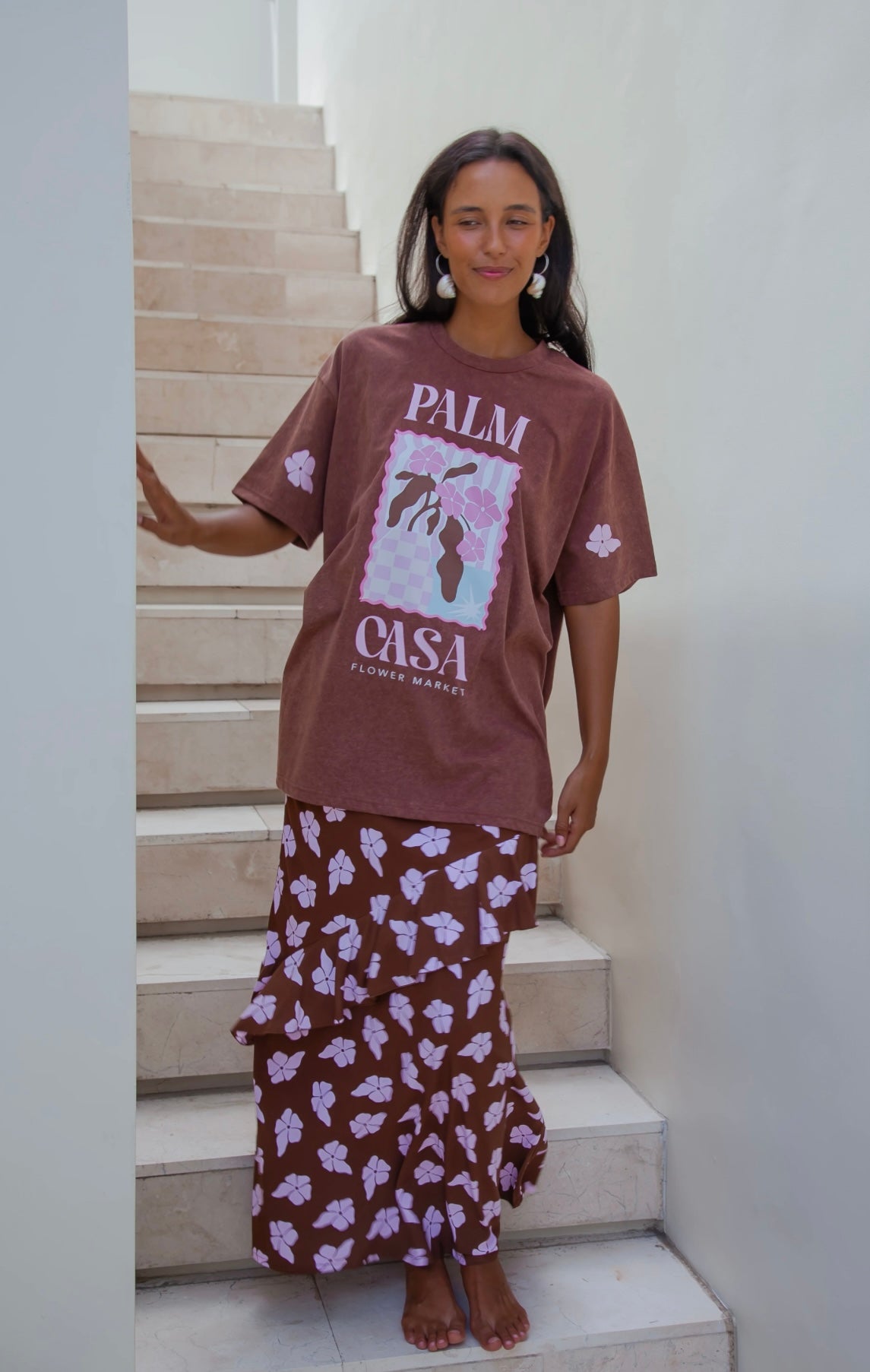 Flower Market Oversized Tee Brown