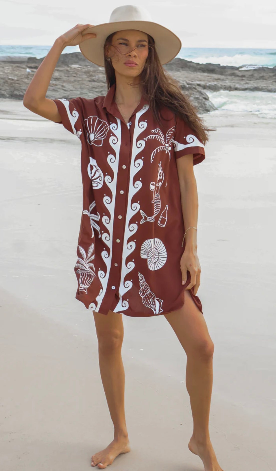Ocean Club Shirt Dress Brown