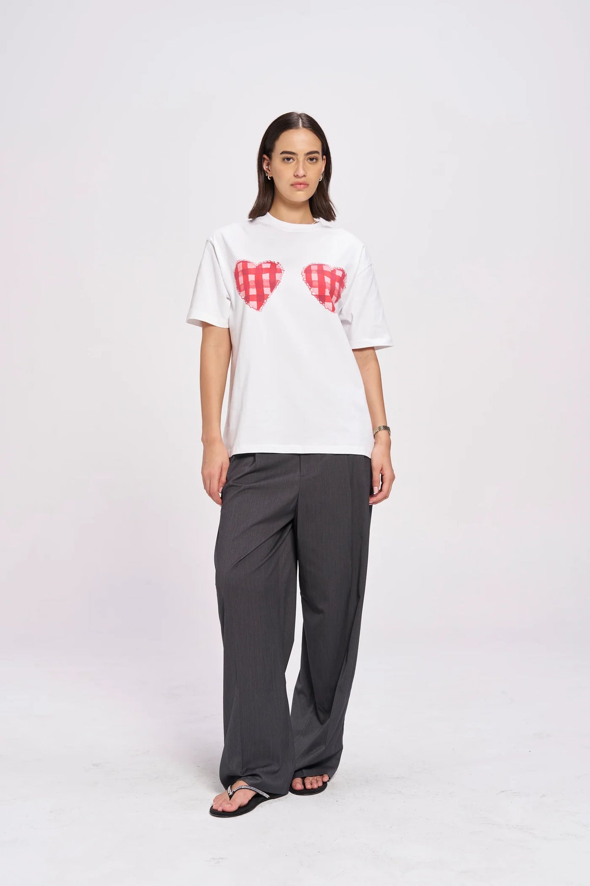 GINGHAM HEARTS Oversized Shirt White