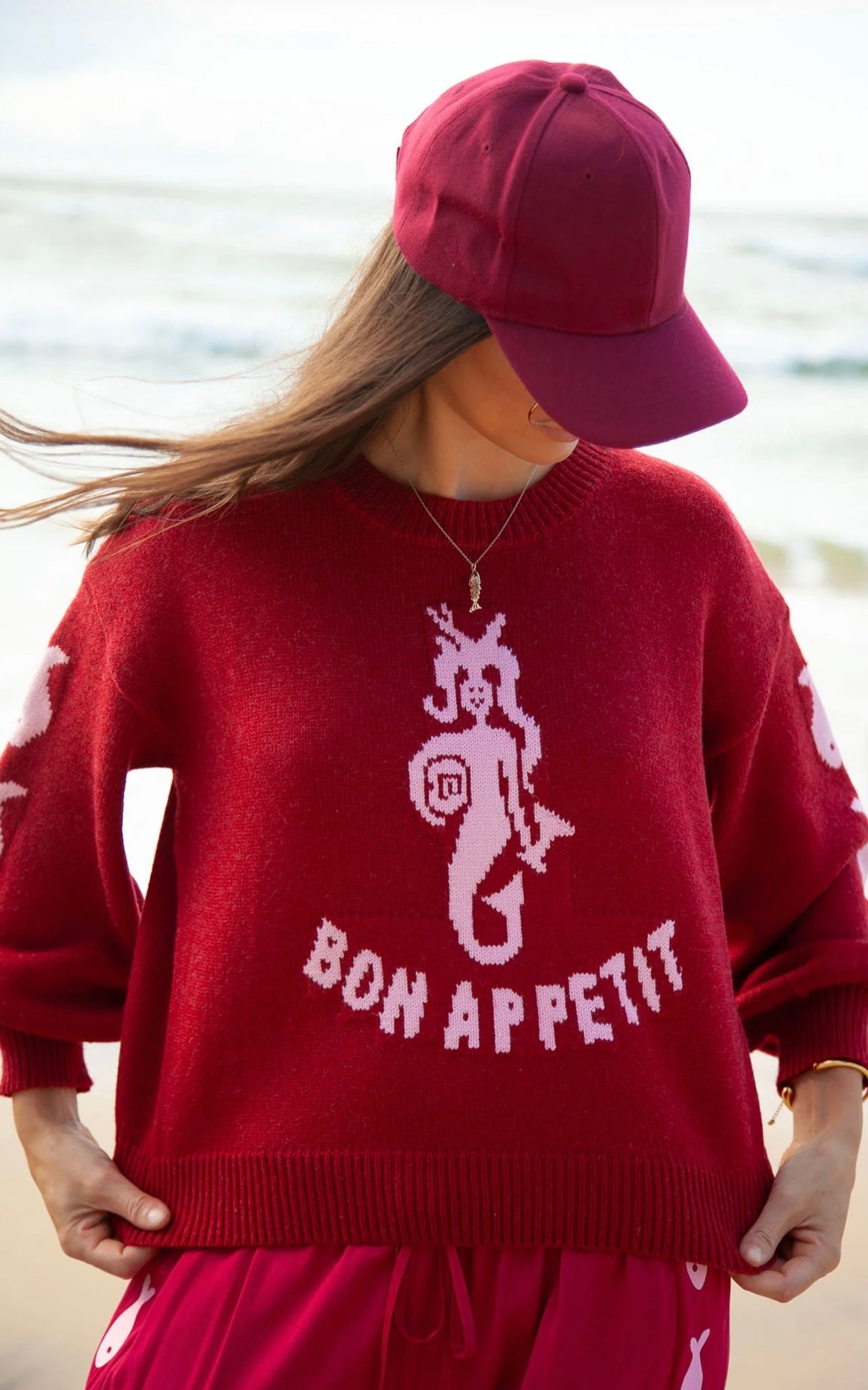 Knit Sweater - Bon Appetite Burgandy