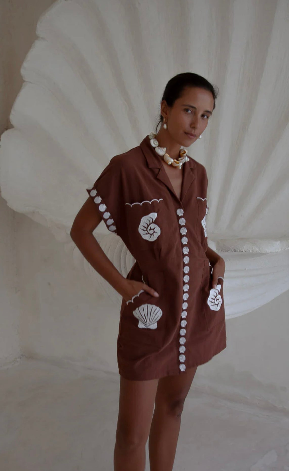 Bagus Sand Embroidered Shirt Dress