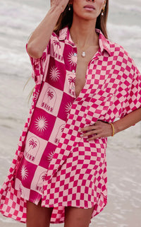 Palma Checkerboard Pink Shirt Dress