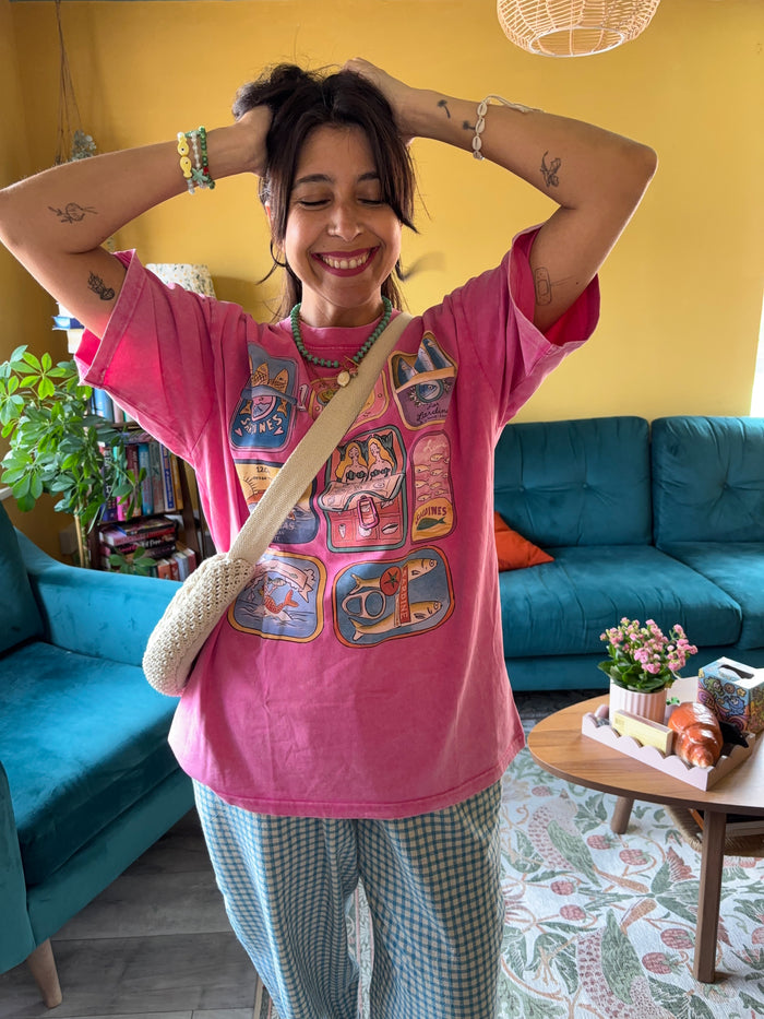 Tinned Fish Oversized Shirt Acid Wash Pink