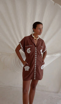 Bagus Sand Embroidered Shirt Dress