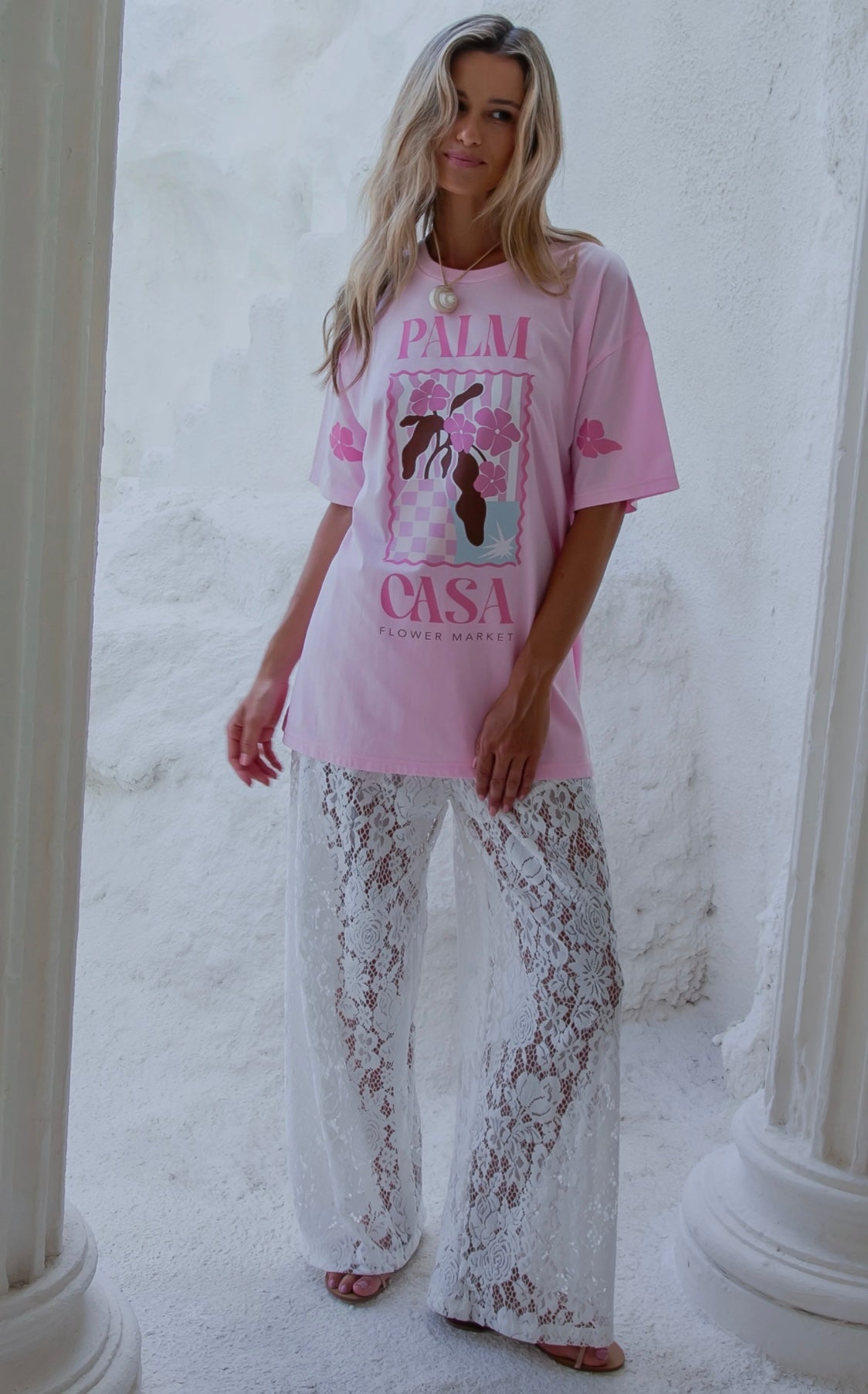 Flower Market Oversized Tee Pink