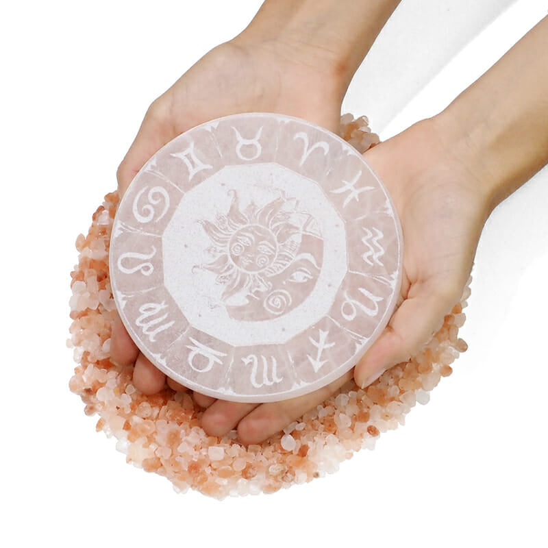 Selenite Engraved Plate - Sun & Moon Birthsigns