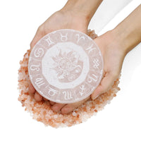 Selenite Engraved Plate - Sun & Moon Birthsigns