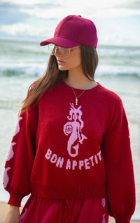 Knit Sweater - Bon Appetite Burgandy