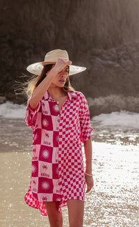 Palma Checkerboard Pink Shirt Dress