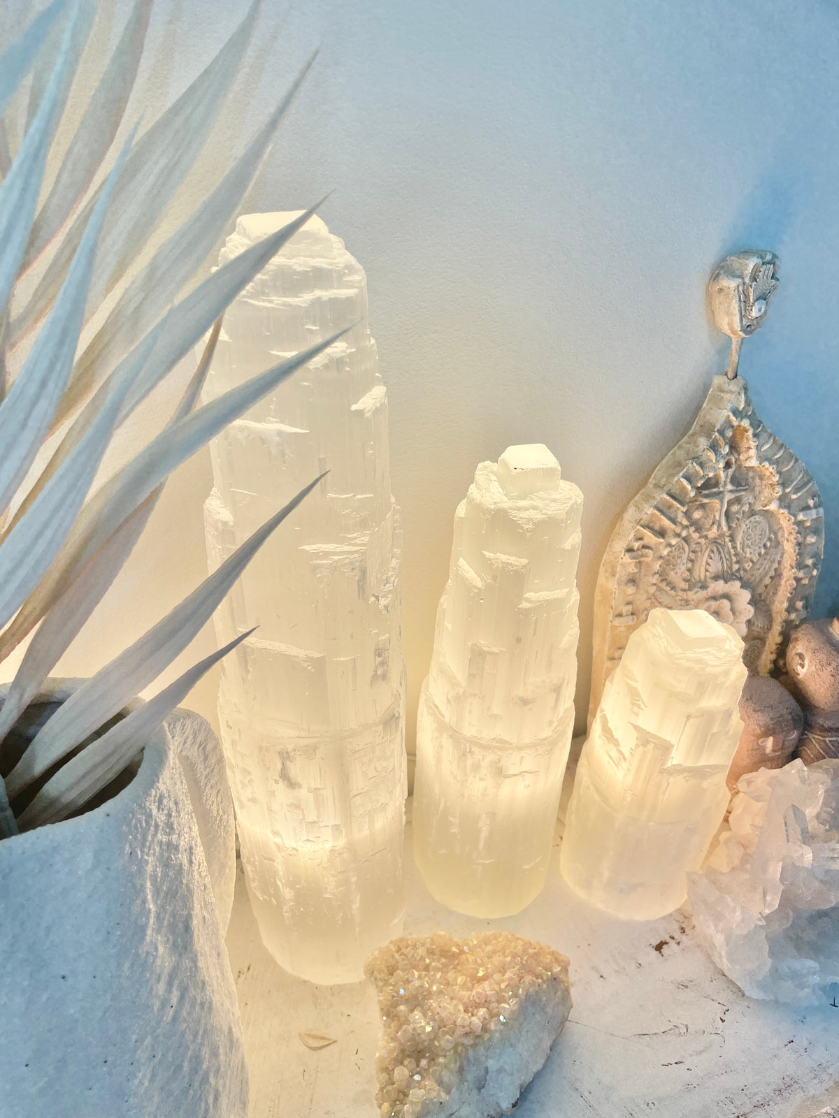 Moroccan Selenite Crystal Tower Lamp Medium
