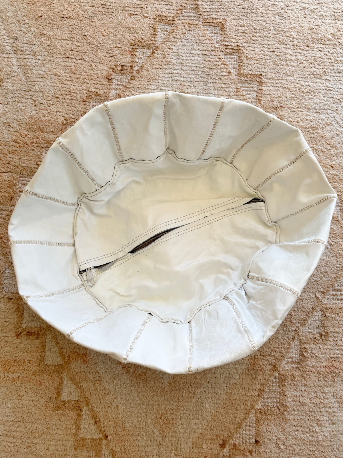 Leather Pouffe White Cover