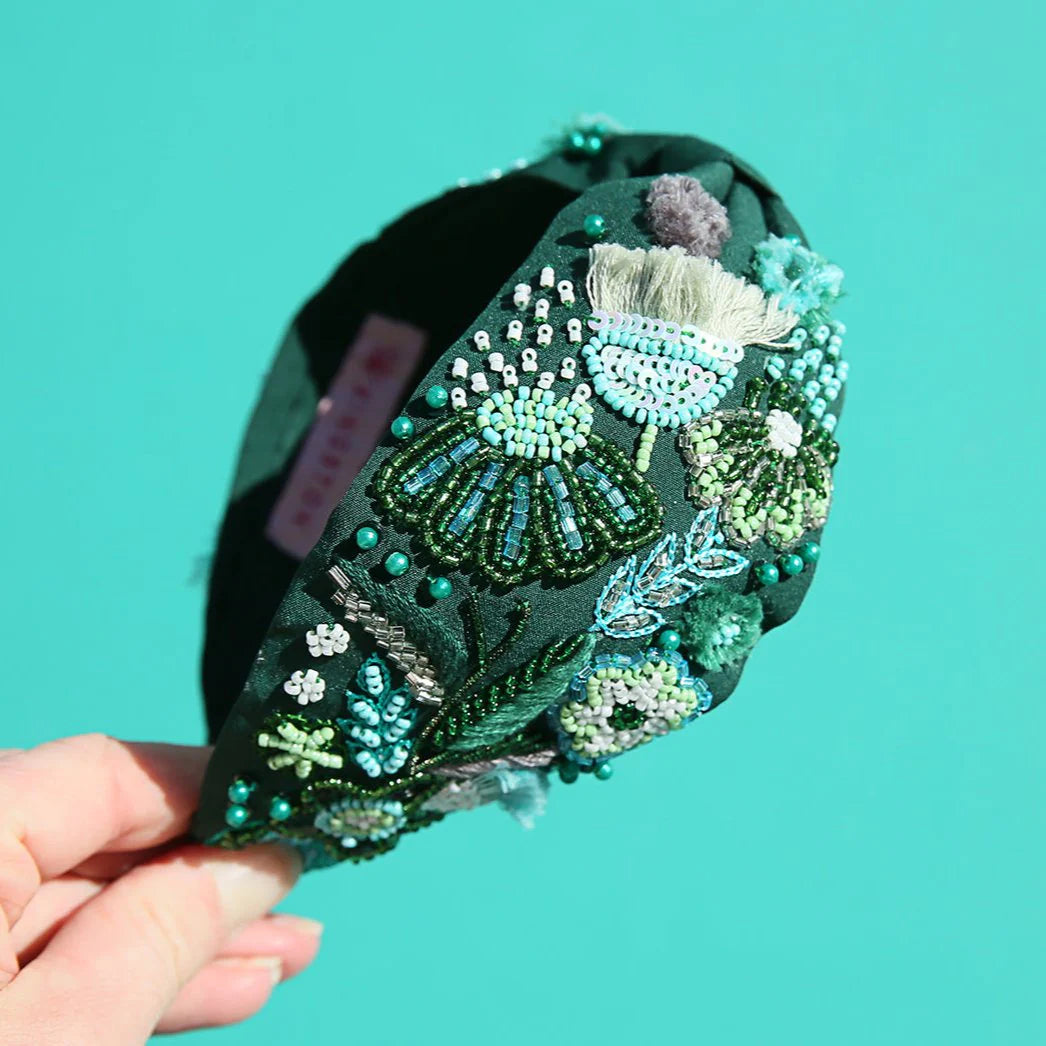 Beaded Headband Emerald Blossom