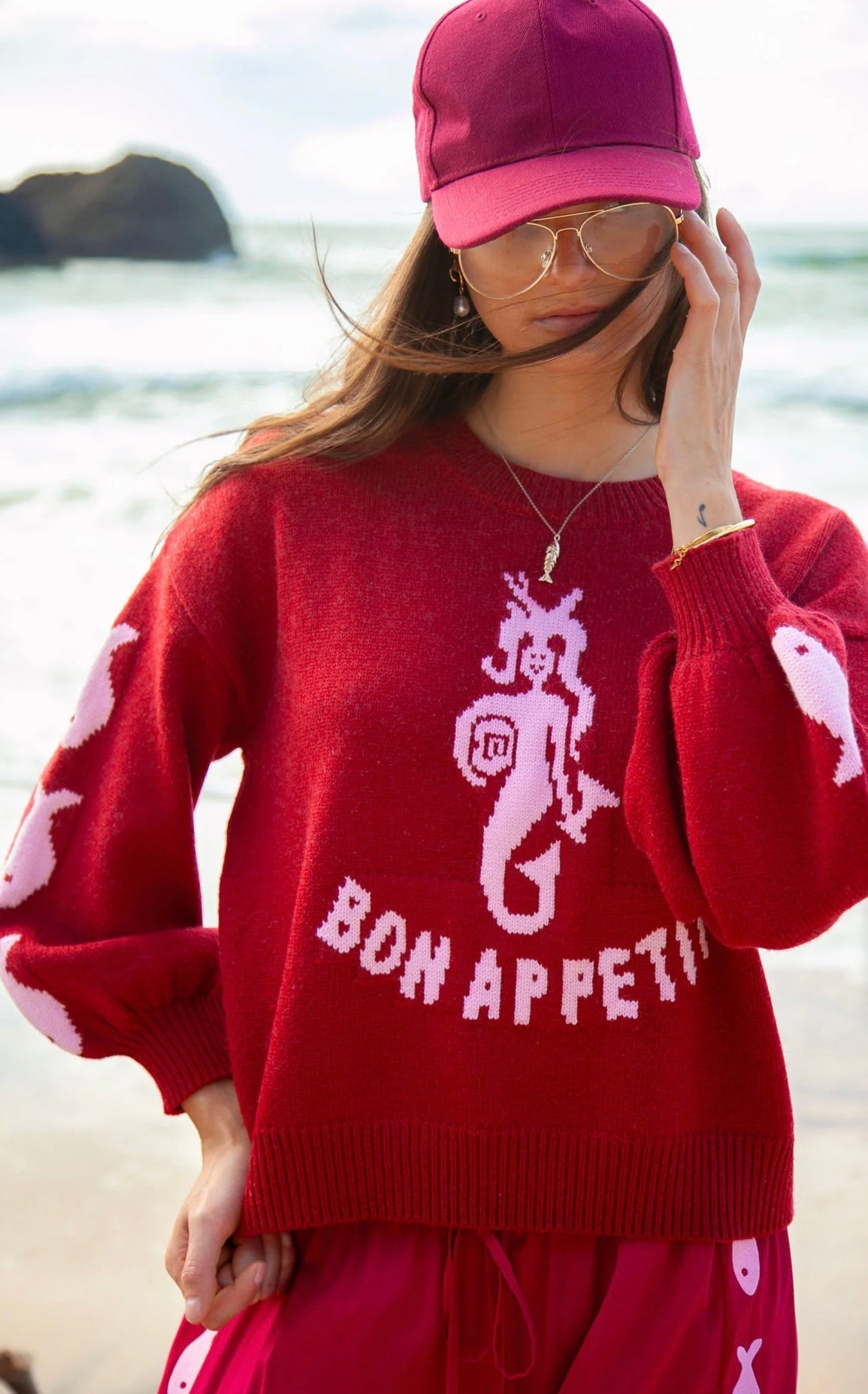 Knit Sweater - Bon Appetite Burgandy