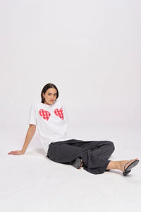 GINGHAM HEARTS Oversized Shirt White