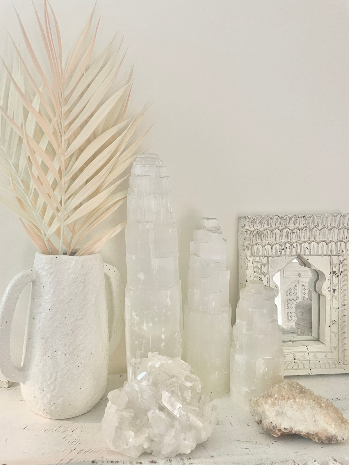 Moroccan Selenite Crystal Tower Lamp Medium