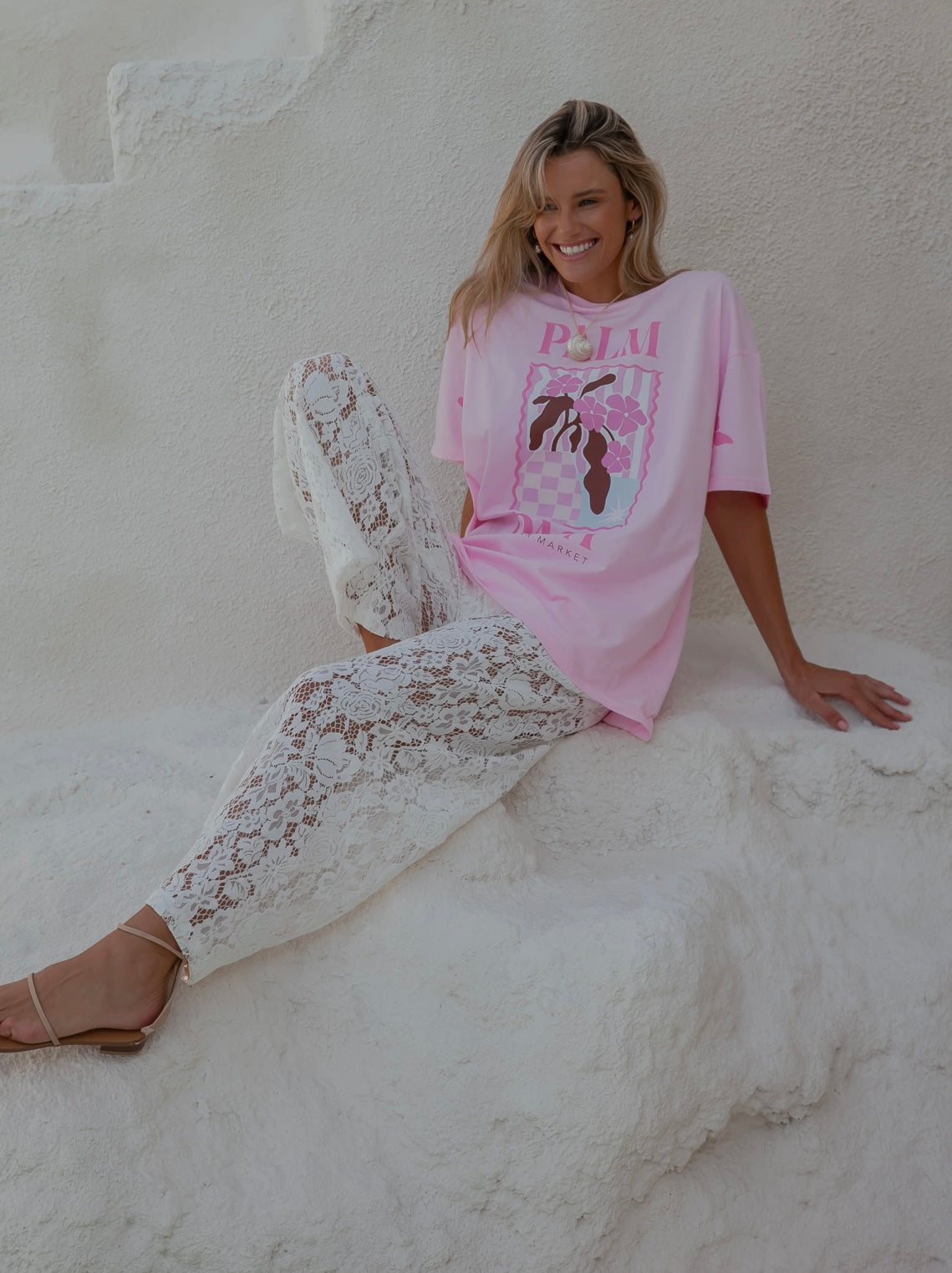 Flower Market Oversized Tee Pink