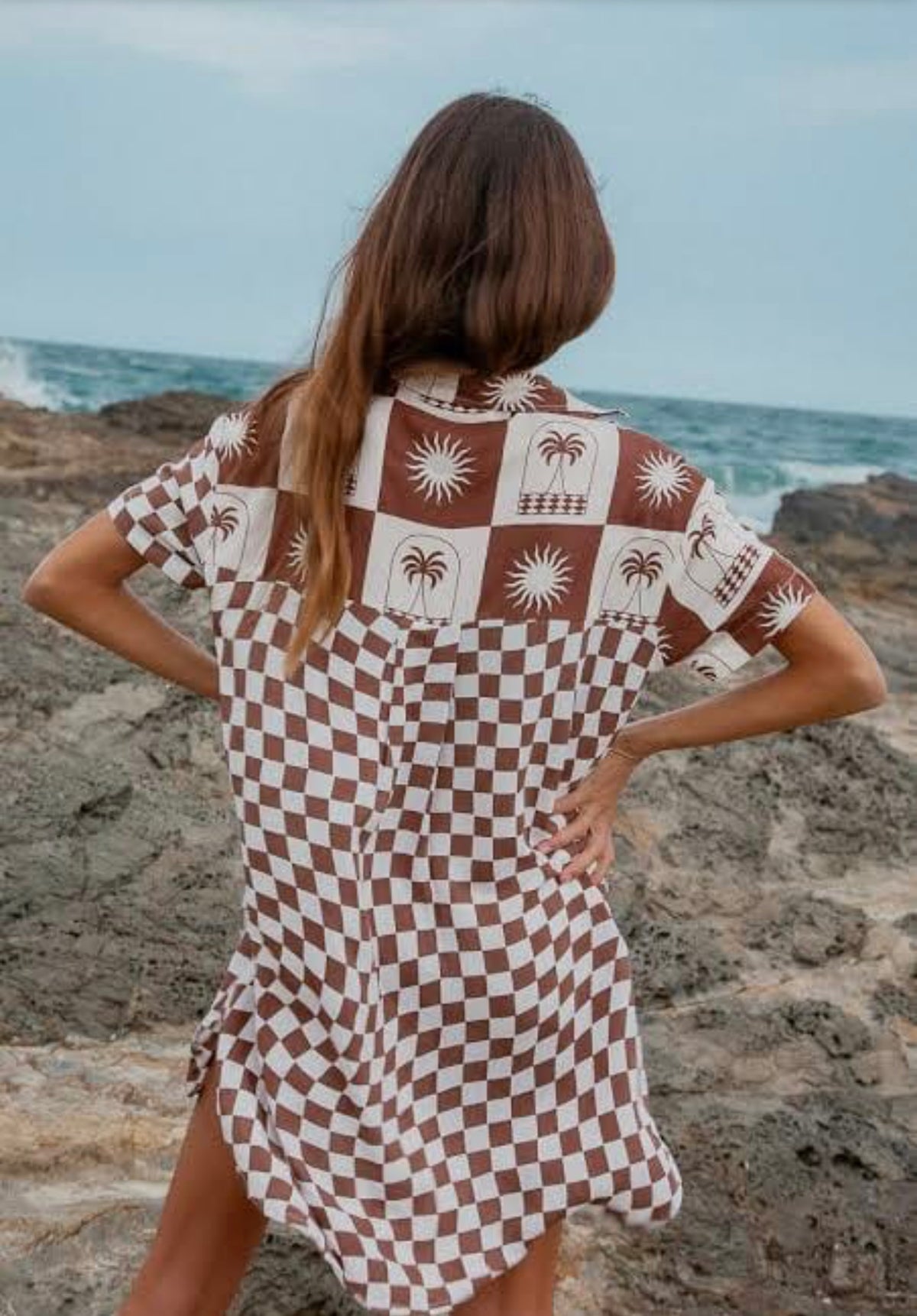Palma Checkerboard Brown Shirt Dress