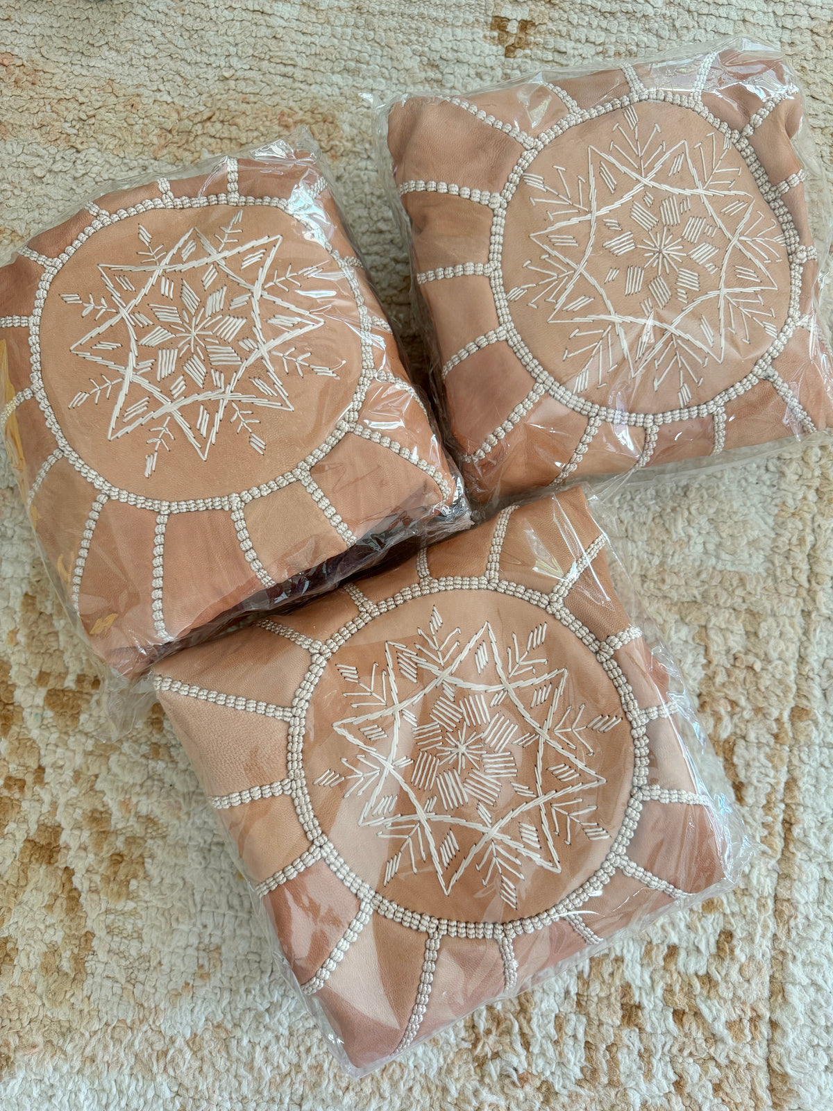 Leather Pouffe Natural Cover