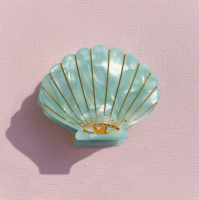 Hair Clip Claw Small Shell Mint Pearl