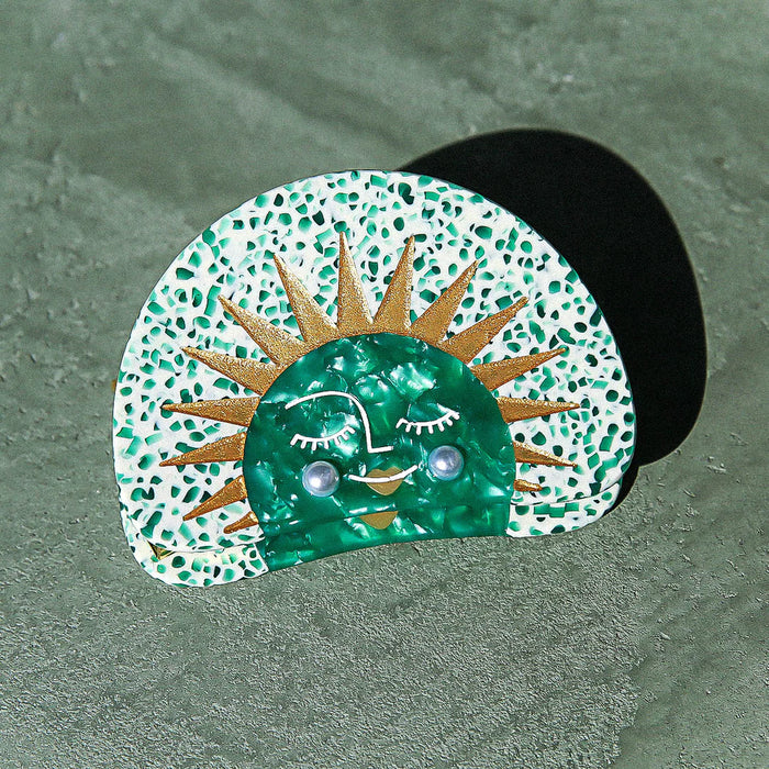 Hair Clip Claw Green Sun