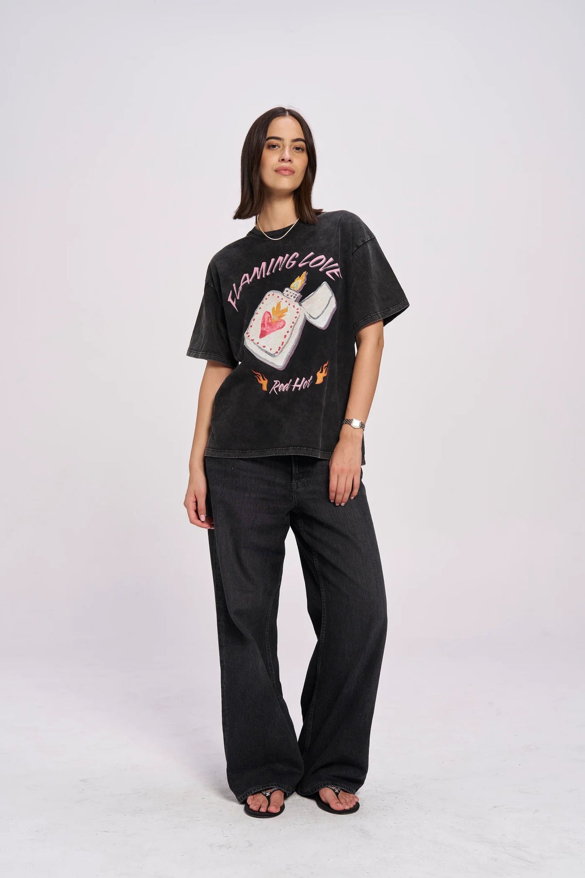 FLAMING LOVE Oversized Shirt Black