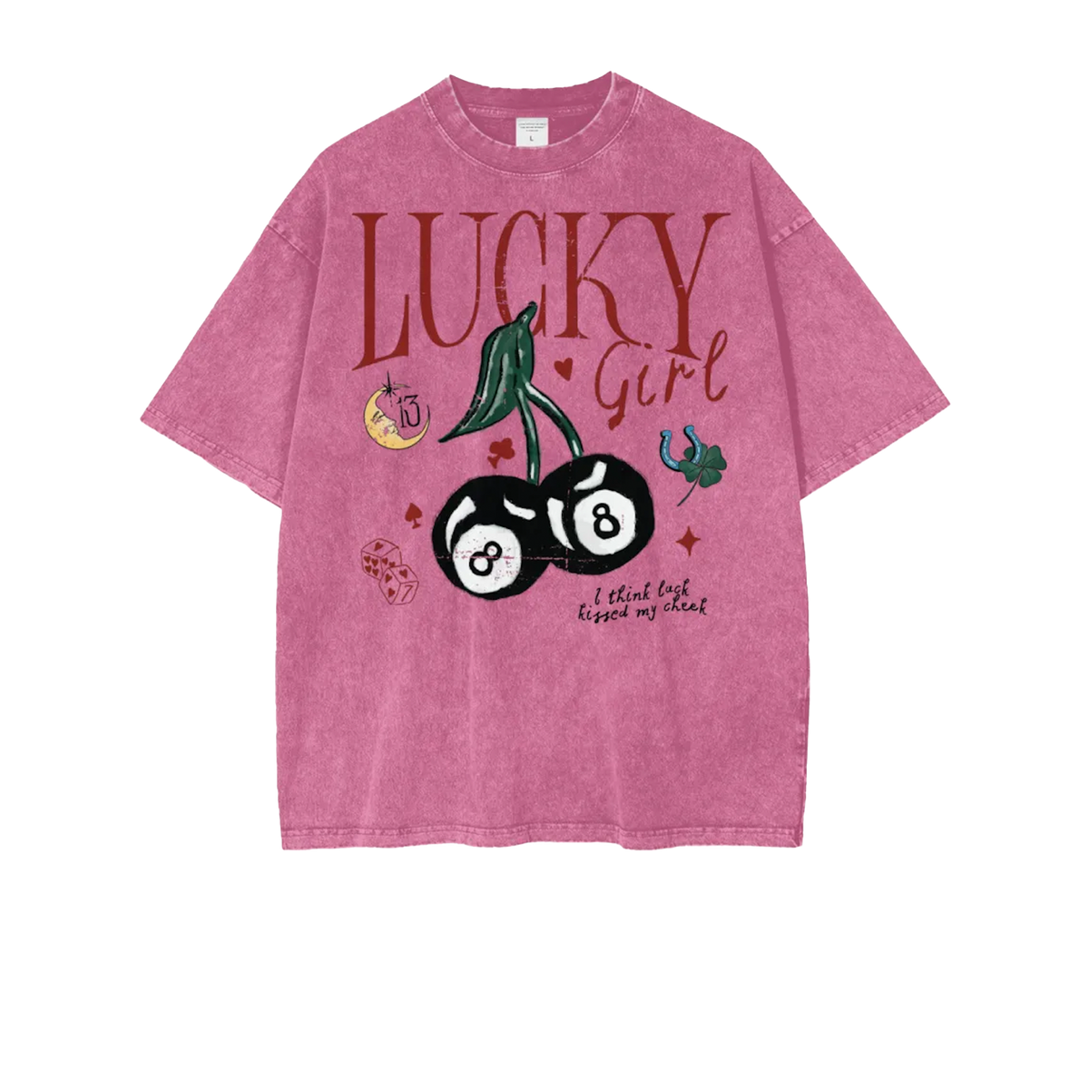 Lucky Girl Oversized Shirt Acid Wash Rose Pink