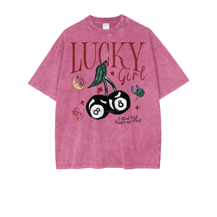Lucky Girl Oversized Shirt Acid Wash Rose Pink