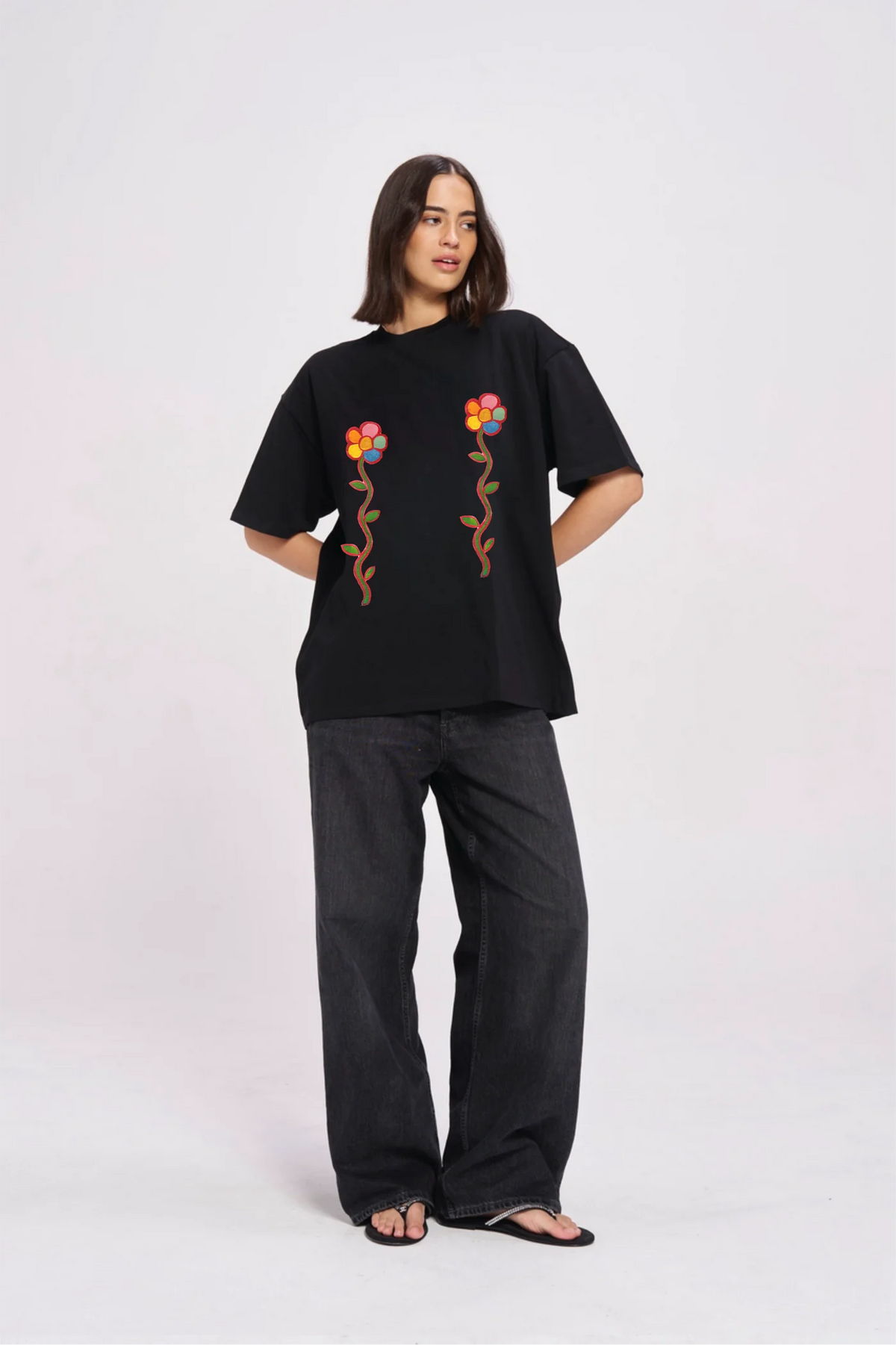 FLOWER POWER Oversized Shirt Black