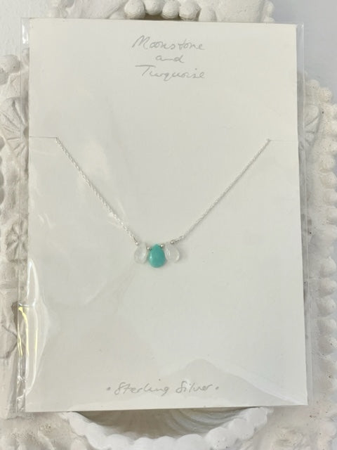Necklace Moonstone & Turquoise Teardrop