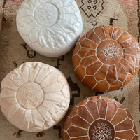 Leather Pouffe White Cover