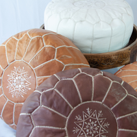 Leather Pouffe White Cover